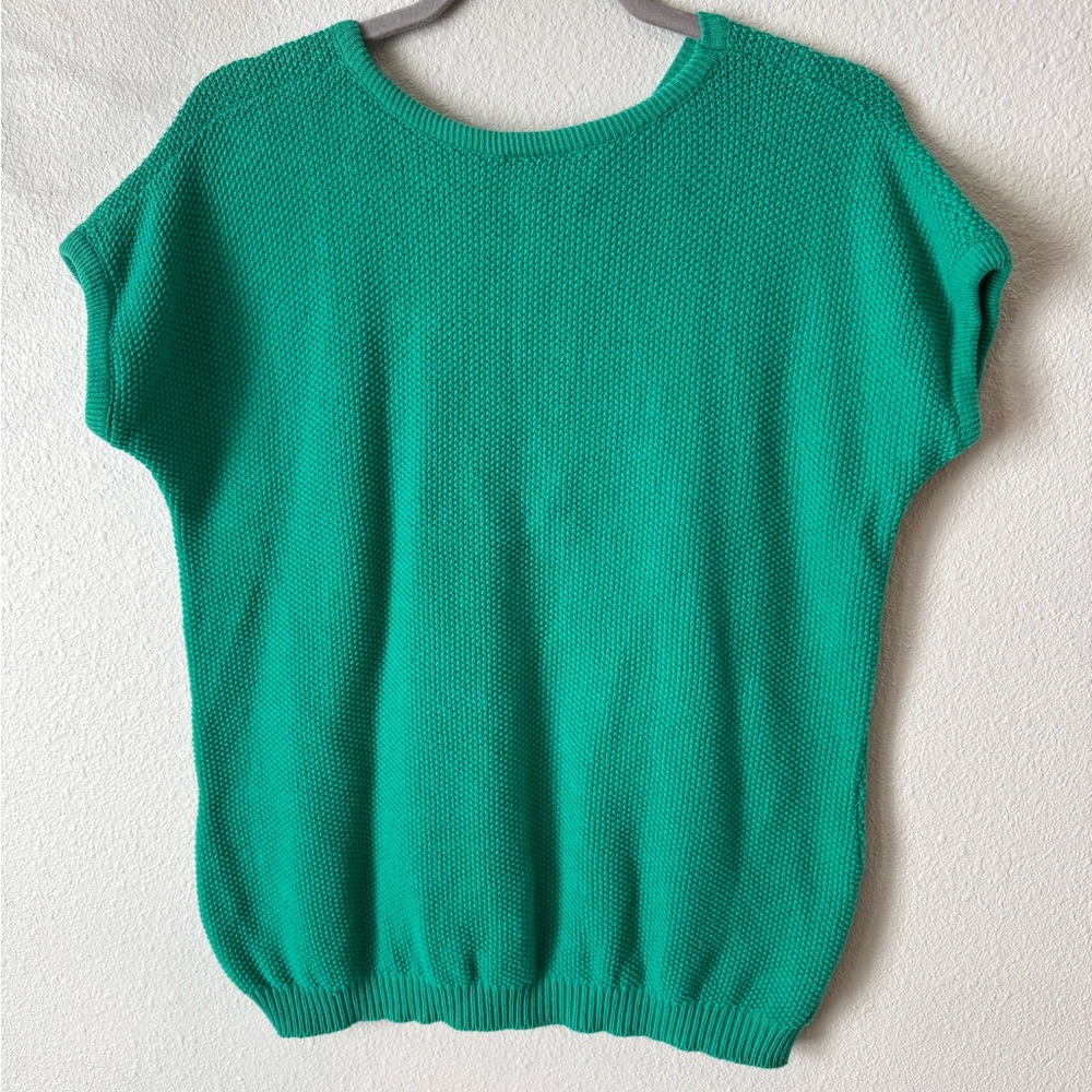 VTG! Kelly Green Capped Sleeve Sweater. Size L? - Picture 2 of 7